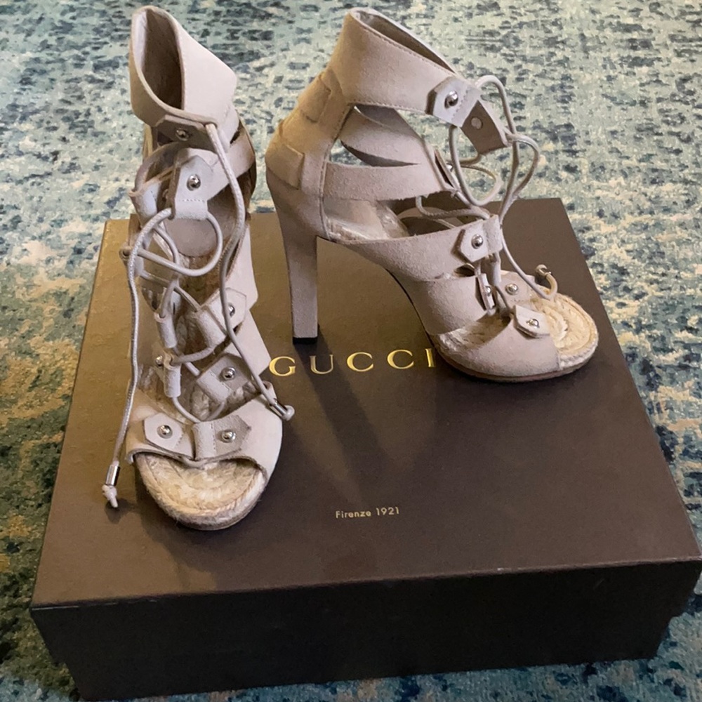 Gucci Suede leather lace up heels sandals